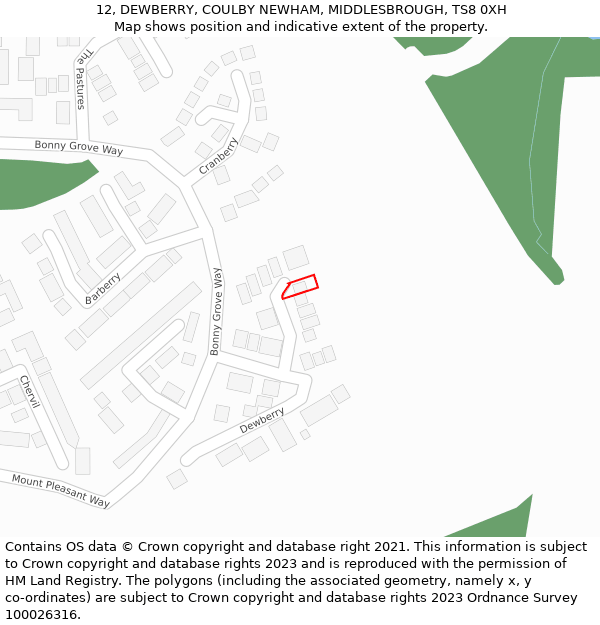 12, DEWBERRY, COULBY NEWHAM, MIDDLESBROUGH, TS8 0XH: Location map and indicative extent of plot