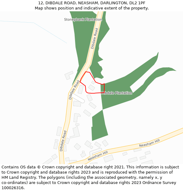 12, DIBDALE ROAD, NEASHAM, DARLINGTON, DL2 1PF: Location map and indicative extent of plot