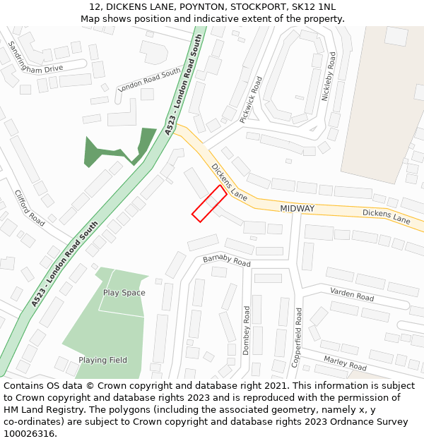 12, DICKENS LANE, POYNTON, STOCKPORT, SK12 1NL: Location map and indicative extent of plot