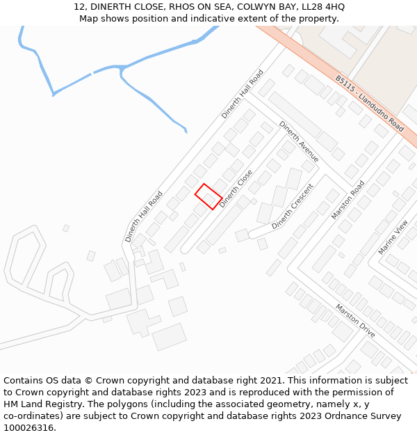 12, DINERTH CLOSE, RHOS ON SEA, COLWYN BAY, LL28 4HQ: Location map and indicative extent of plot