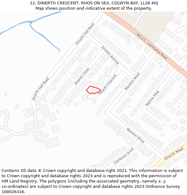 12, DINERTH CRESCENT, RHOS ON SEA, COLWYN BAY, LL28 4HJ: Location map and indicative extent of plot