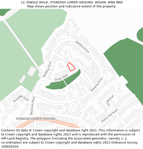 12, DINGLE WALK, STANDISH LOWER GROUND, WIGAN, WN6 8ND: Location map and indicative extent of plot