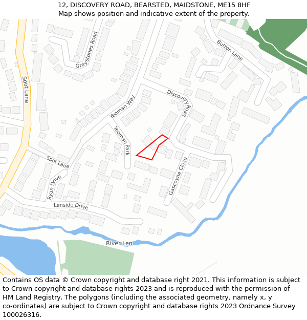 12, DISCOVERY ROAD, BEARSTED, MAIDSTONE, ME15 8HF: Location map and indicative extent of plot