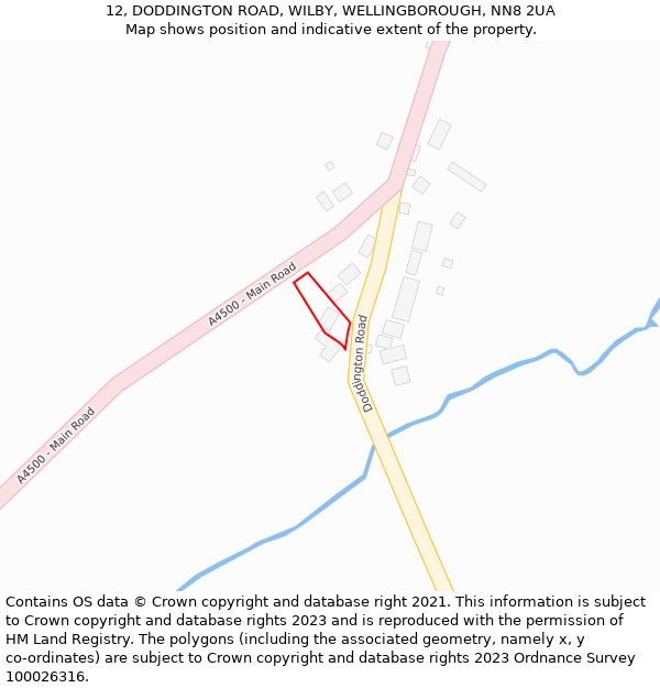 12, DODDINGTON ROAD, WILBY, WELLINGBOROUGH, NN8 2UA: Location map and indicative extent of plot