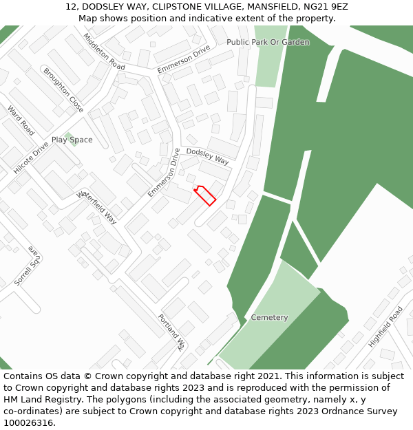 12, DODSLEY WAY, CLIPSTONE VILLAGE, MANSFIELD, NG21 9EZ: Location map and indicative extent of plot