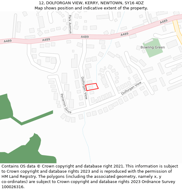 12, DOLFORGAN VIEW, KERRY, NEWTOWN, SY16 4DZ: Location map and indicative extent of plot