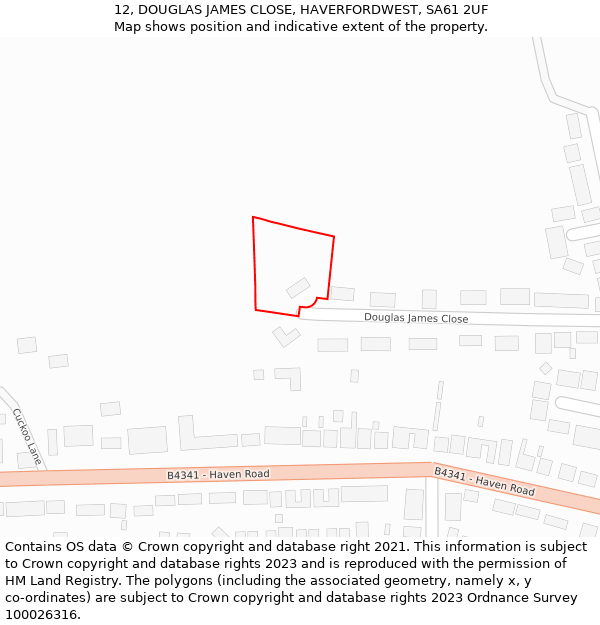 12, DOUGLAS JAMES CLOSE, HAVERFORDWEST, SA61 2UF: Location map and indicative extent of plot