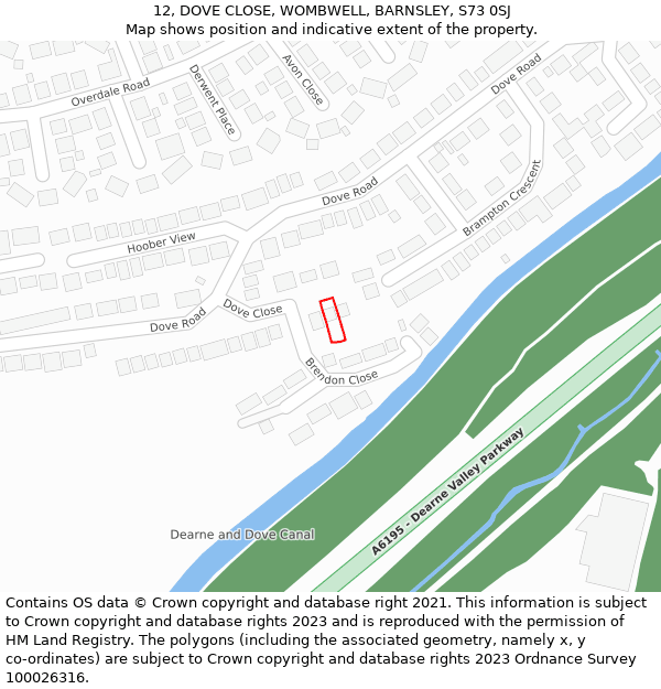 12, DOVE CLOSE, WOMBWELL, BARNSLEY, S73 0SJ: Location map and indicative extent of plot