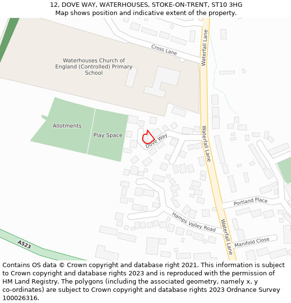 12, DOVE WAY, WATERHOUSES, STOKE-ON-TRENT, ST10 3HG: Location map and indicative extent of plot