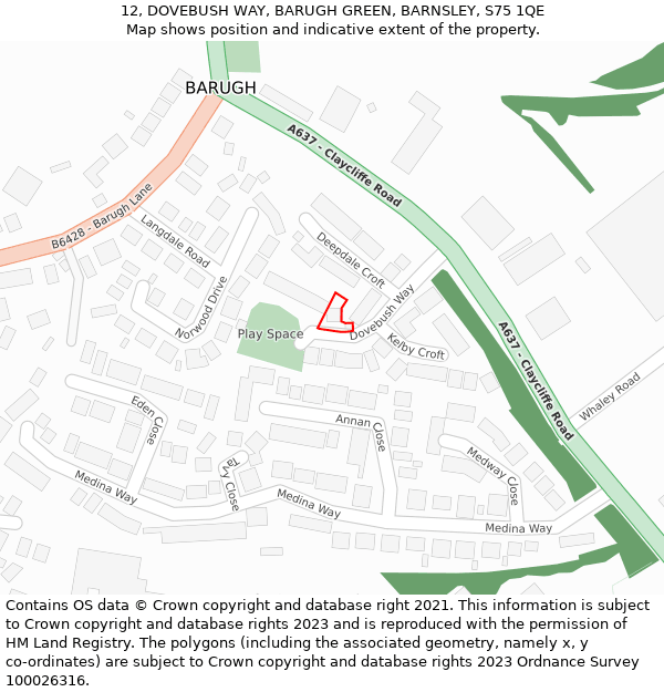 12, DOVEBUSH WAY, BARUGH GREEN, BARNSLEY, S75 1QE: Location map and indicative extent of plot