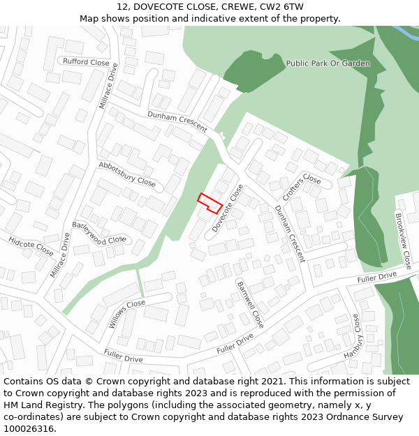 12, DOVECOTE CLOSE, CREWE, CW2 6TW: Location map and indicative extent of plot