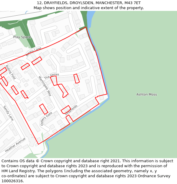 12, DRAYFIELDS, DROYLSDEN, MANCHESTER, M43 7ET: Location map and indicative extent of plot