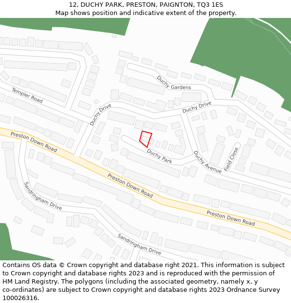 12, DUCHY PARK, PRESTON, PAIGNTON, TQ3 1ES: Location map and indicative extent of plot
