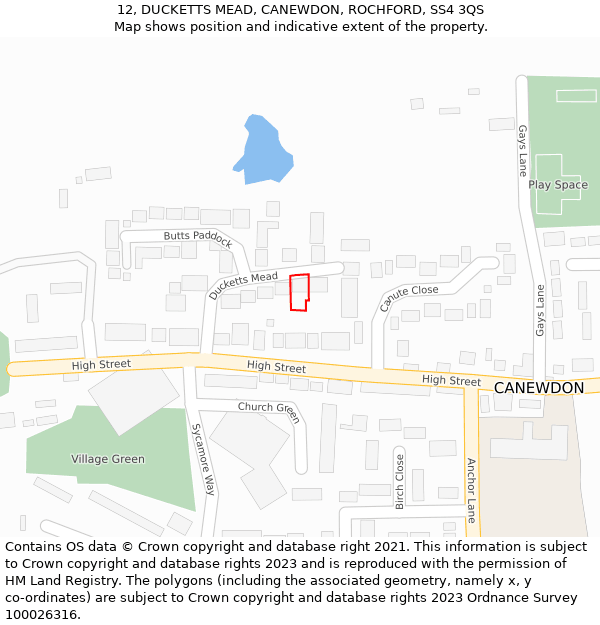 12, DUCKETTS MEAD, CANEWDON, ROCHFORD, SS4 3QS: Location map and indicative extent of plot