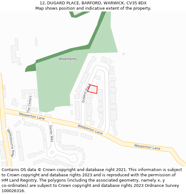 12, DUGARD PLACE, BARFORD, WARWICK, CV35 8DX: Location map and indicative extent of plot