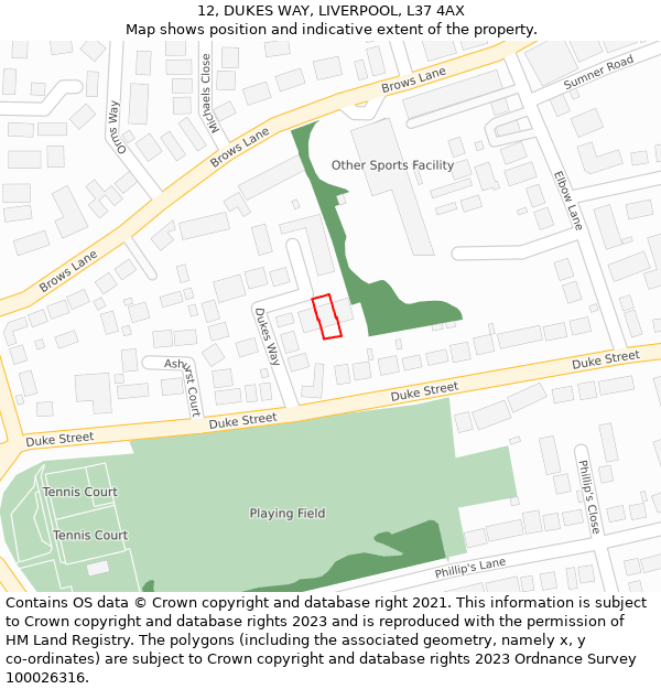 12, DUKES WAY, LIVERPOOL, L37 4AX: Location map and indicative extent of plot