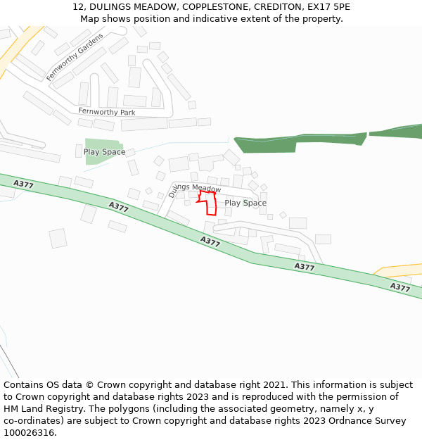 12, DULINGS MEADOW, COPPLESTONE, CREDITON, EX17 5PE: Location map and indicative extent of plot