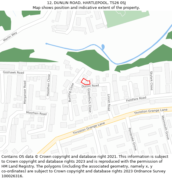 12, DUNLIN ROAD, HARTLEPOOL, TS26 0SJ: Location map and indicative extent of plot