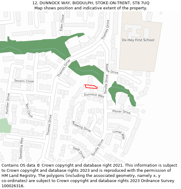 12, DUNNOCK WAY, BIDDULPH, STOKE-ON-TRENT, ST8 7UQ: Location map and indicative extent of plot