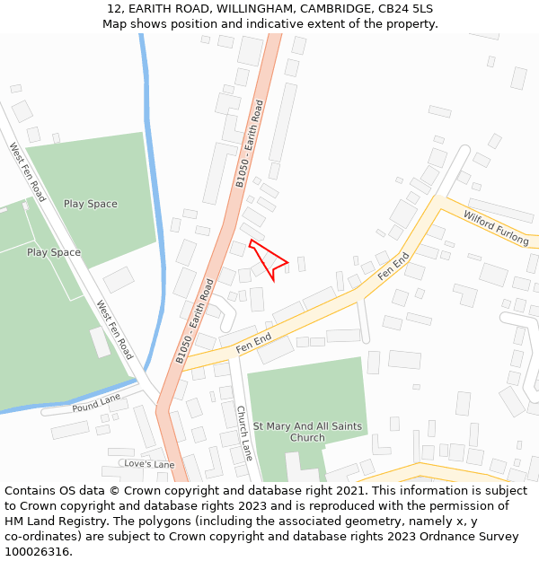 12, EARITH ROAD, WILLINGHAM, CAMBRIDGE, CB24 5LS: Location map and indicative extent of plot