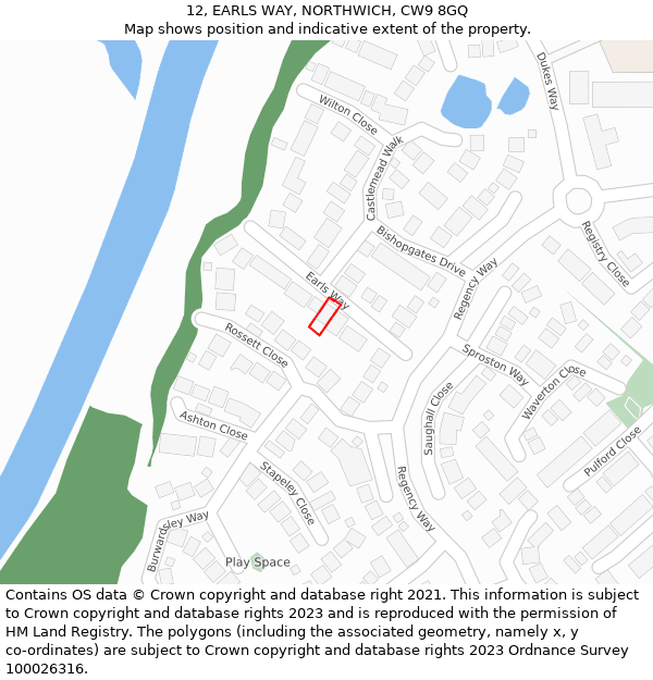 12, EARLS WAY, NORTHWICH, CW9 8GQ: Location map and indicative extent of plot