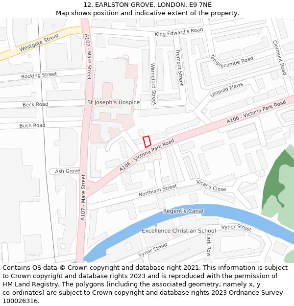12, EARLSTON GROVE, LONDON, E9 7NE: Location map and indicative extent of plot