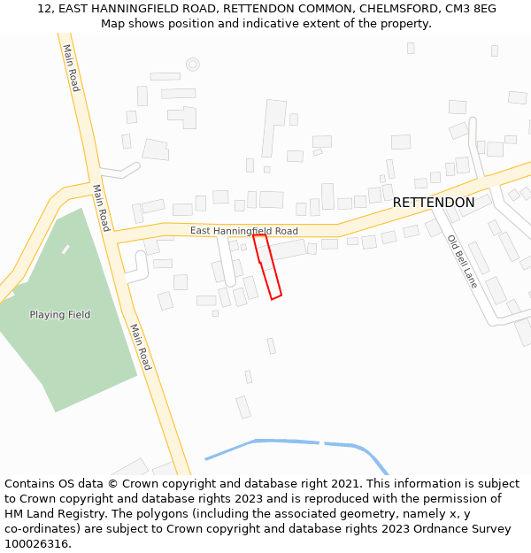 12, EAST HANNINGFIELD ROAD, RETTENDON COMMON, CHELMSFORD, CM3 8EG: Location map and indicative extent of plot