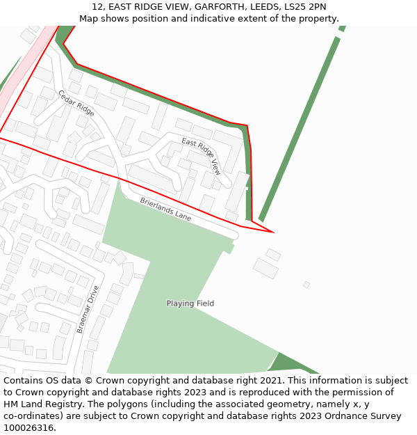 12, EAST RIDGE VIEW, GARFORTH, LEEDS, LS25 2PN: Location map and indicative extent of plot