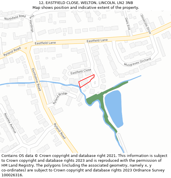 12, EASTFIELD CLOSE, WELTON, LINCOLN, LN2 3NB: Location map and indicative extent of plot