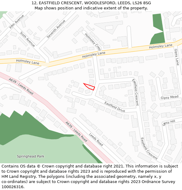 12, EASTFIELD CRESCENT, WOODLESFORD, LEEDS, LS26 8SG: Location map and indicative extent of plot
