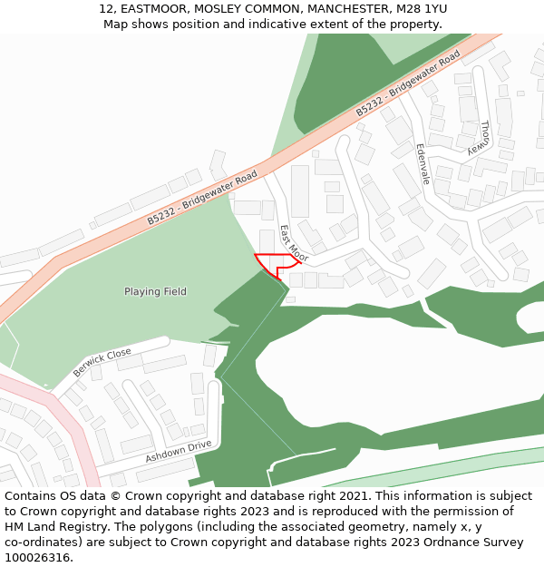 12, EASTMOOR, MOSLEY COMMON, MANCHESTER, M28 1YU: Location map and indicative extent of plot