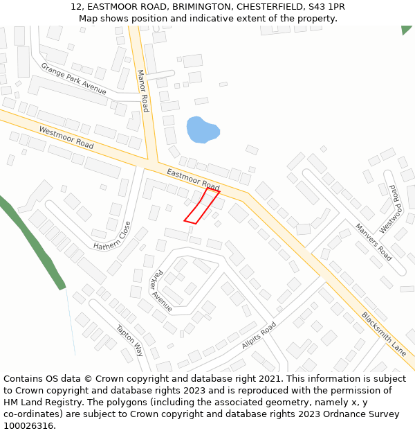 12, EASTMOOR ROAD, BRIMINGTON, CHESTERFIELD, S43 1PR: Location map and indicative extent of plot