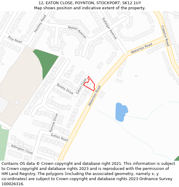 12, EATON CLOSE, POYNTON, STOCKPORT, SK12 1UY: Location map and indicative extent of plot