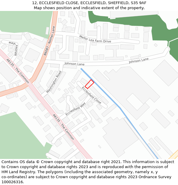 12, ECCLESFIELD CLOSE, ECCLESFIELD, SHEFFIELD, S35 9AF: Location map and indicative extent of plot