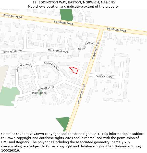 12, EDDINGTON WAY, EASTON, NORWICH, NR9 5FD: Location map and indicative extent of plot