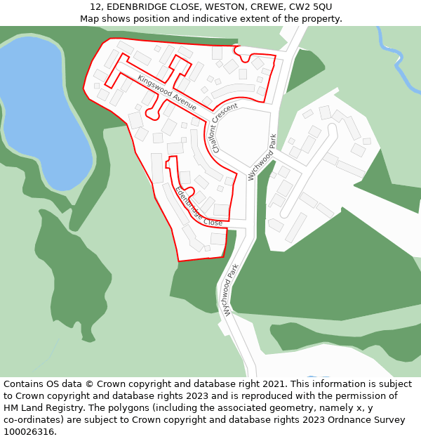 12, EDENBRIDGE CLOSE, WESTON, CREWE, CW2 5QU: Location map and indicative extent of plot