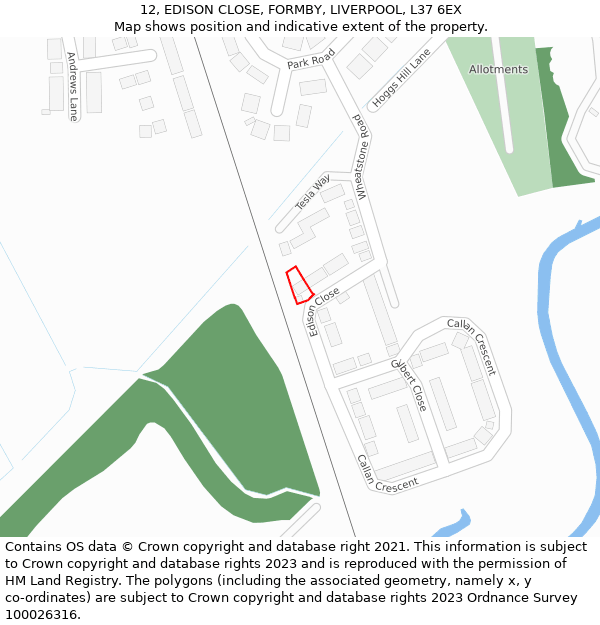 12, EDISON CLOSE, FORMBY, LIVERPOOL, L37 6EX: Location map and indicative extent of plot