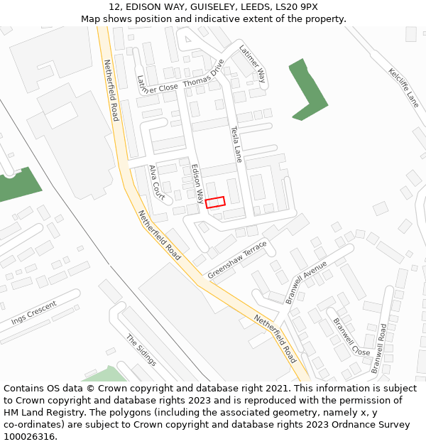 12, EDISON WAY, GUISELEY, LEEDS, LS20 9PX: Location map and indicative extent of plot