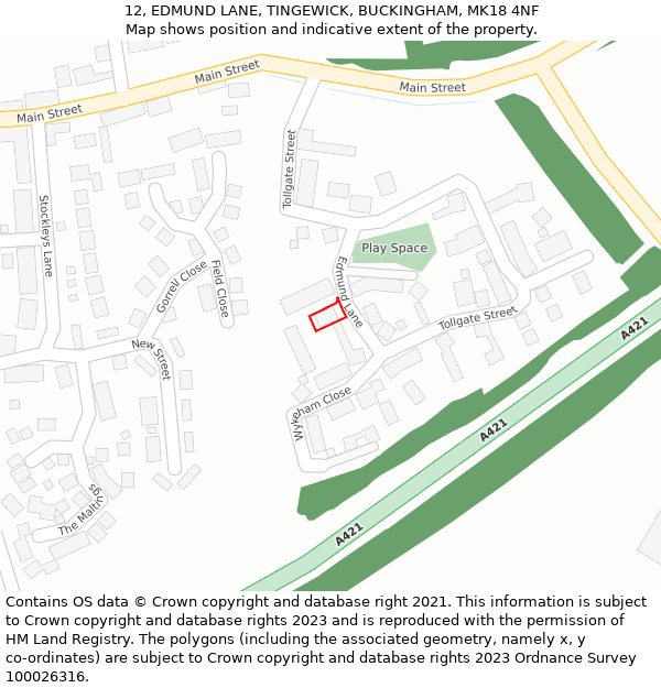 12, EDMUND LANE, TINGEWICK, BUCKINGHAM, MK18 4NF: Location map and indicative extent of plot