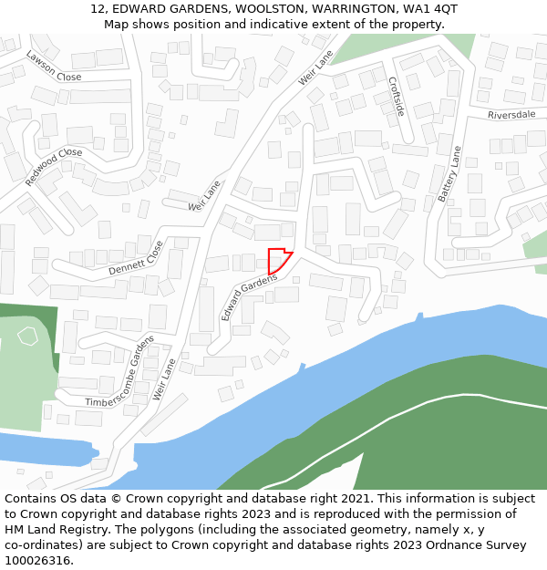 12, EDWARD GARDENS, WOOLSTON, WARRINGTON, WA1 4QT: Location map and indicative extent of plot