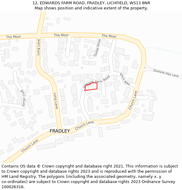 12, EDWARDS FARM ROAD, FRADLEY, LICHFIELD, WS13 8NR: Location map and indicative extent of plot