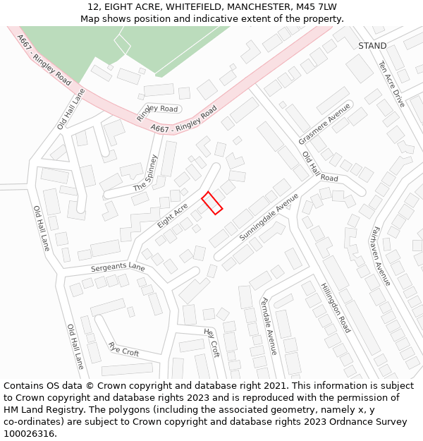 12, EIGHT ACRE, WHITEFIELD, MANCHESTER, M45 7LW: Location map and indicative extent of plot