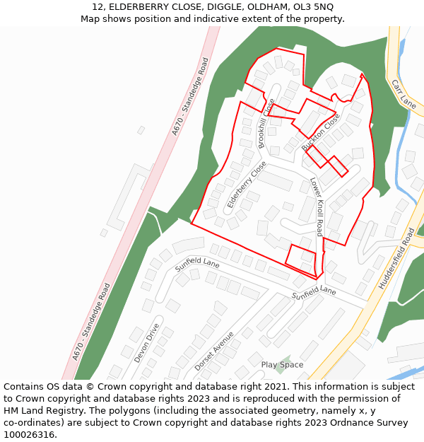 12, ELDERBERRY CLOSE, DIGGLE, OLDHAM, OL3 5NQ: Location map and indicative extent of plot