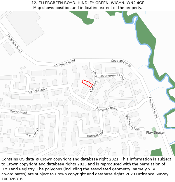 12, ELLERGREEN ROAD, HINDLEY GREEN, WIGAN, WN2 4GF: Location map and indicative extent of plot