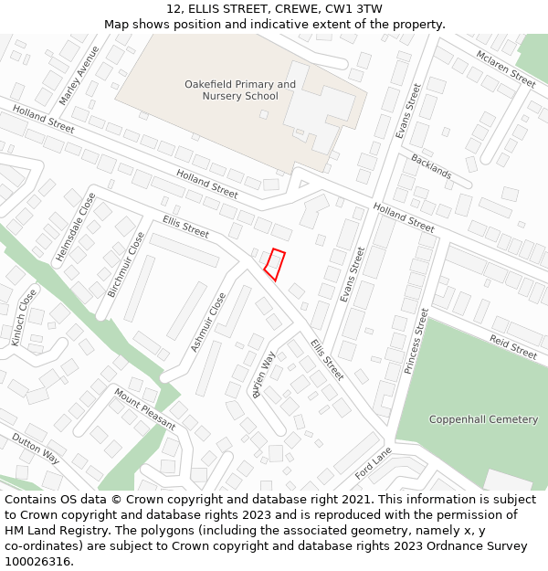 12, ELLIS STREET, CREWE, CW1 3TW: Location map and indicative extent of plot