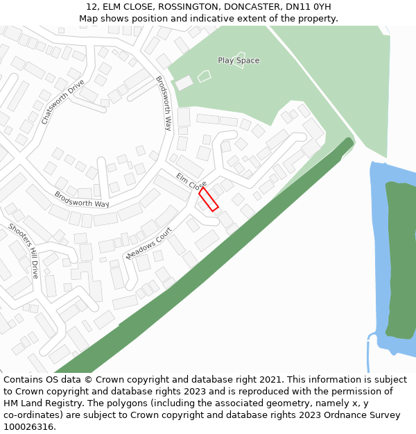 12, ELM CLOSE, ROSSINGTON, DONCASTER, DN11 0YH: Location map and indicative extent of plot