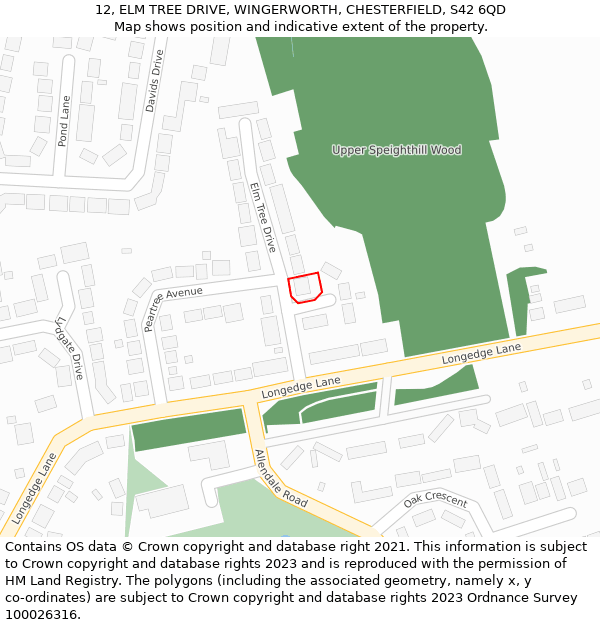 12, ELM TREE DRIVE, WINGERWORTH, CHESTERFIELD, S42 6QD: Location map and indicative extent of plot