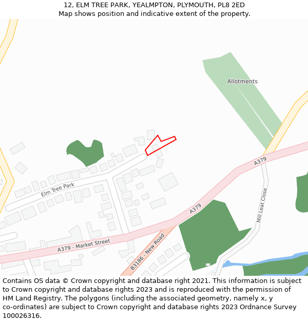 12, ELM TREE PARK, YEALMPTON, PLYMOUTH, PL8 2ED: Location map and indicative extent of plot