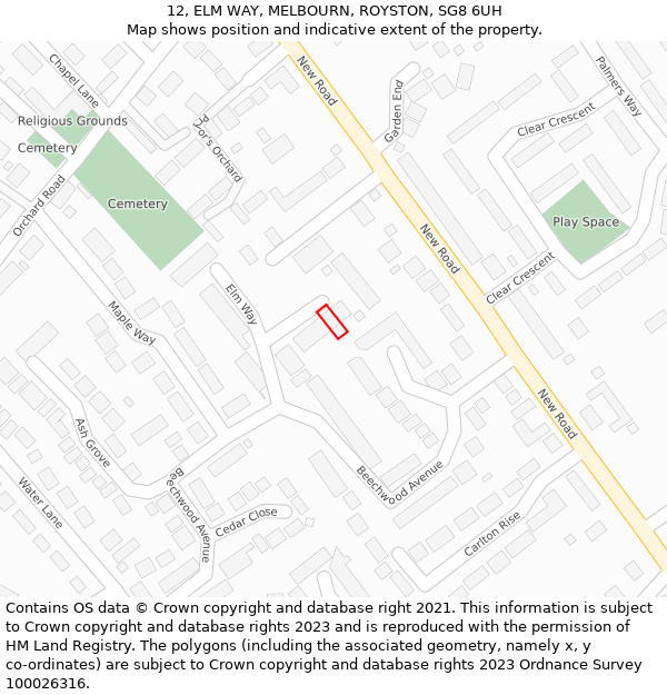 12, ELM WAY, MELBOURN, ROYSTON, SG8 6UH: Location map and indicative extent of plot