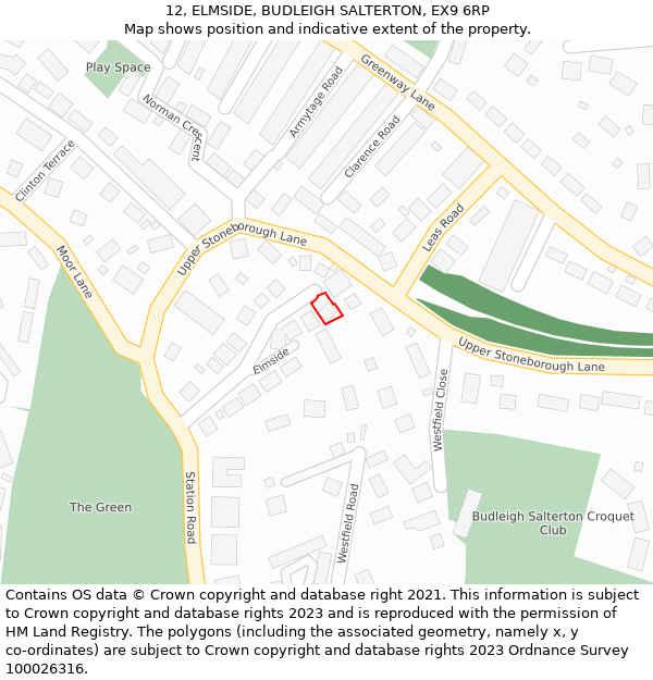 12, ELMSIDE, BUDLEIGH SALTERTON, EX9 6RP: Location map and indicative extent of plot